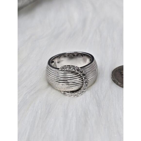 Gabriel & Co 925 Silver Wide Ribbed White Topaz Ring Size 7